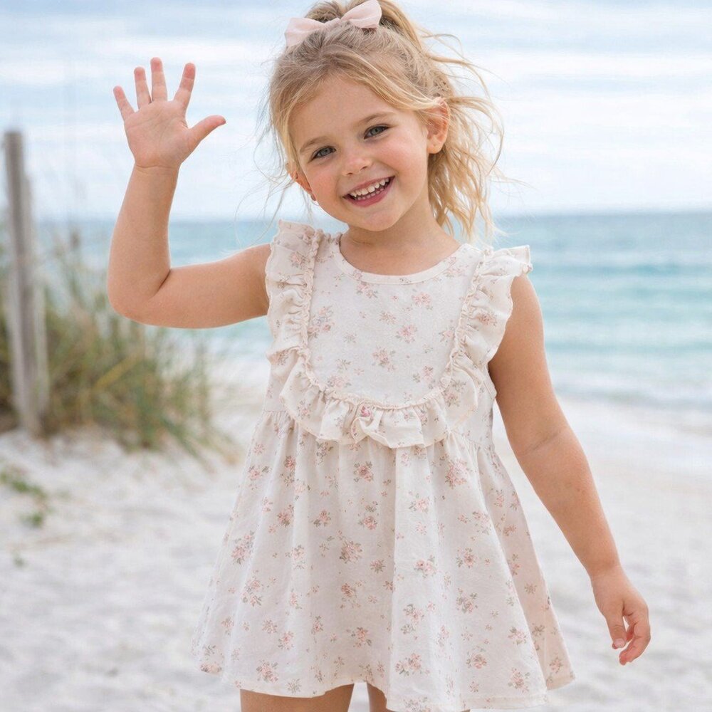 Gerber Girls' Floral Summer Dress Size 5Y Ivory Ruffle Sleeveless Play Dress